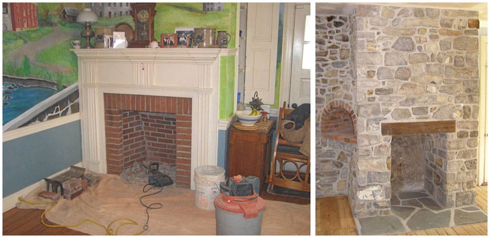 before and after remodeled fireplace